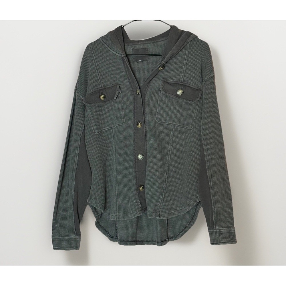 Aerie Shirt Womens Gray Waffle Knit Lumber Jane Thermal Button Oversized